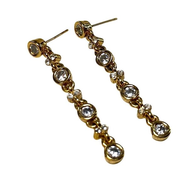 Gold & Crystal Drop Earrings With Chain-Link Design - Picture 1 of 4
